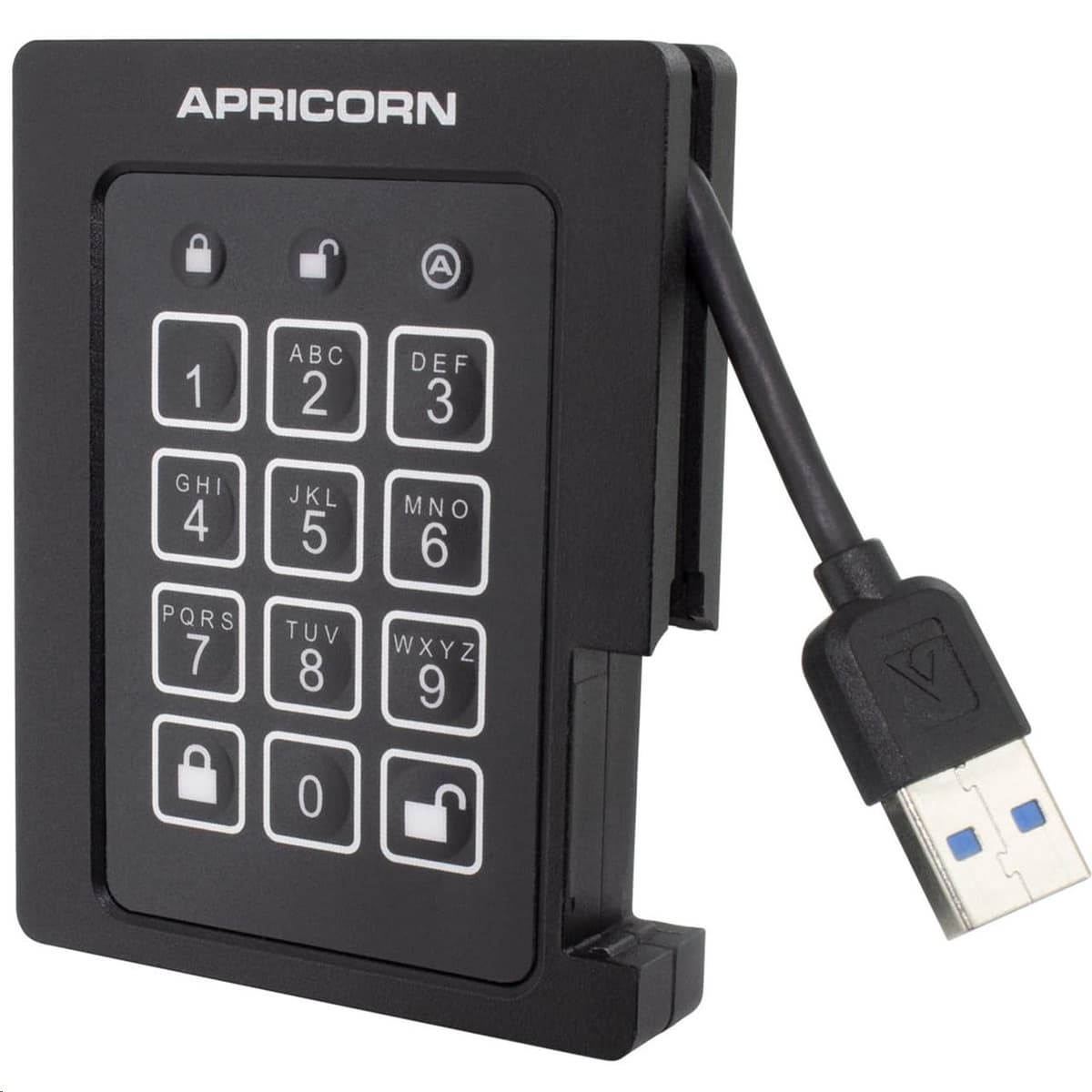 Apricorn Aegis Padlock SSD de 1 TB, cifrado 256 bits, validado FIPS 140-2 Nivel 2, resistente, disco externo portátil USB 3.0 (ASSD-3PL256-1TBF)