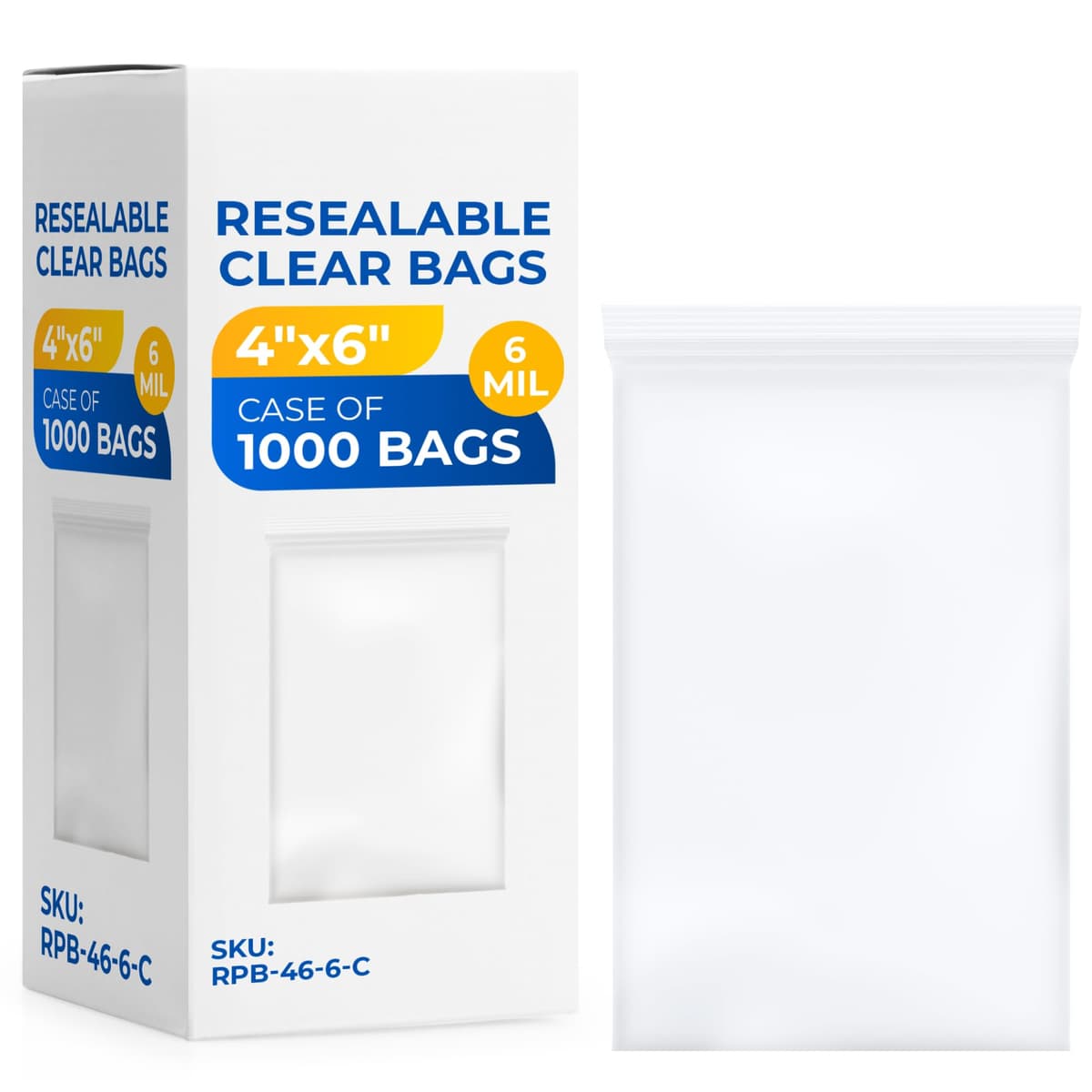 Paclord Small 4" x 6" Reclosable Poly Zip Seal Lock Bag 6 Mil, 20 Bags (Case of 50 Packs) ‎RPB-46-6-C