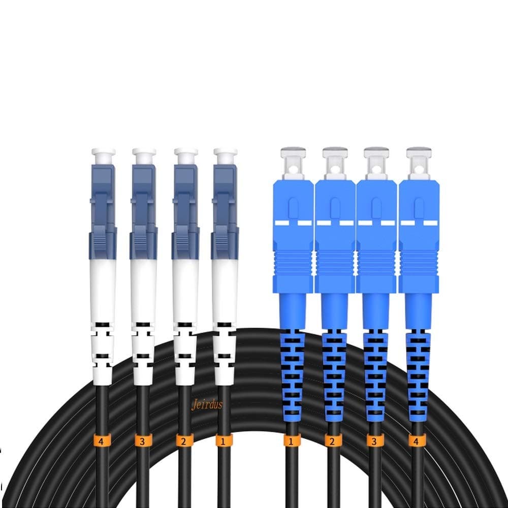 Jeirdus Cable de Fibra Óptica Monomodo Armado 9/125 4 Núcleos LC a SC 250 Metros (820 ft) Cable Patch Exterior FBM-OALCSC4S250
