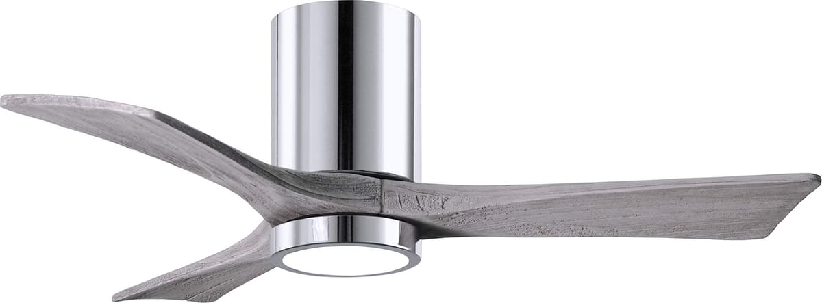 Matthews IR3HLK-CR-BW-42 Irene Ventilador de techo flush 42" con luz, control remoto y pared, motor DC silencioso, 3 aspas sólidas, cromo pulido con barn wood