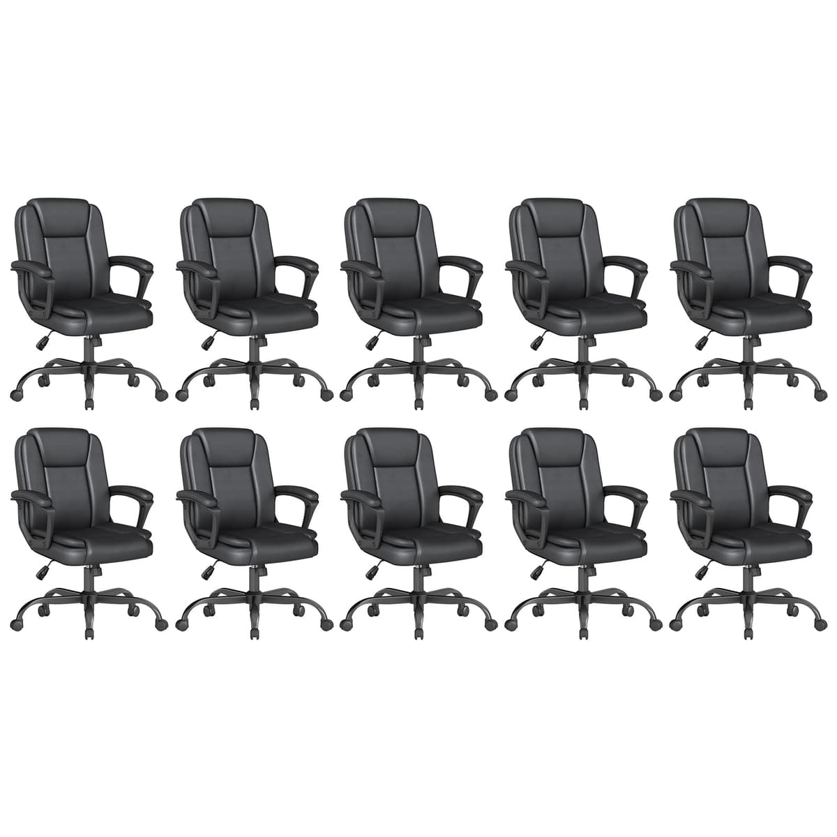 Silla Ejecutiva Keratee para Oficina, Silla de Escritorio de Cuero para Computadora con Reposabrazos Acolchados, Diseño Ergonómico Giratorio Ajustable de Respaldo Medio para Oficina en Casa, 10PC, Negro 9017BK-10PC