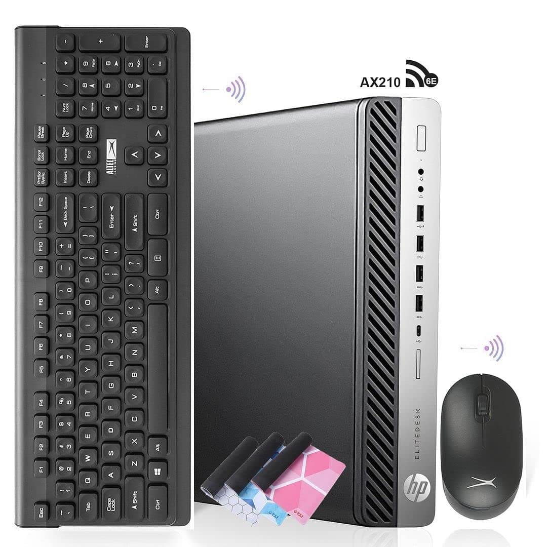 HP Micro PC EliteDesk 800 G4 Mini PC Tiny con Windows 11, i3 de cuatro núcleos, 32GB RAM, 2TB NVMe M.2 SSD, WiFi, Bluetooth, HDMI, DisplayPort, USB-C, soporte 4K, teclado y mouse inalámbricos + mousepad TJJ (Reacondicionado) HP EliteDesk 800 G4