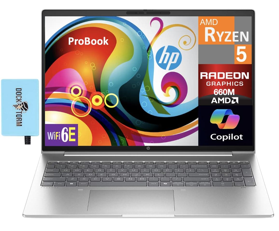 HP ProBook 16.0" Laptop Empresarial (AMD Ryzen 5 7535U, 16GB DDR5, 512GB PCIe SSD, AMD Radeon 660M, Pantalla IPS WUXGA, WiFi 6E, Webcam, Bluetooth 5.3, Win 11 Pro) con Expansor de Puertos USB DKZ A1RM8UT#ABA