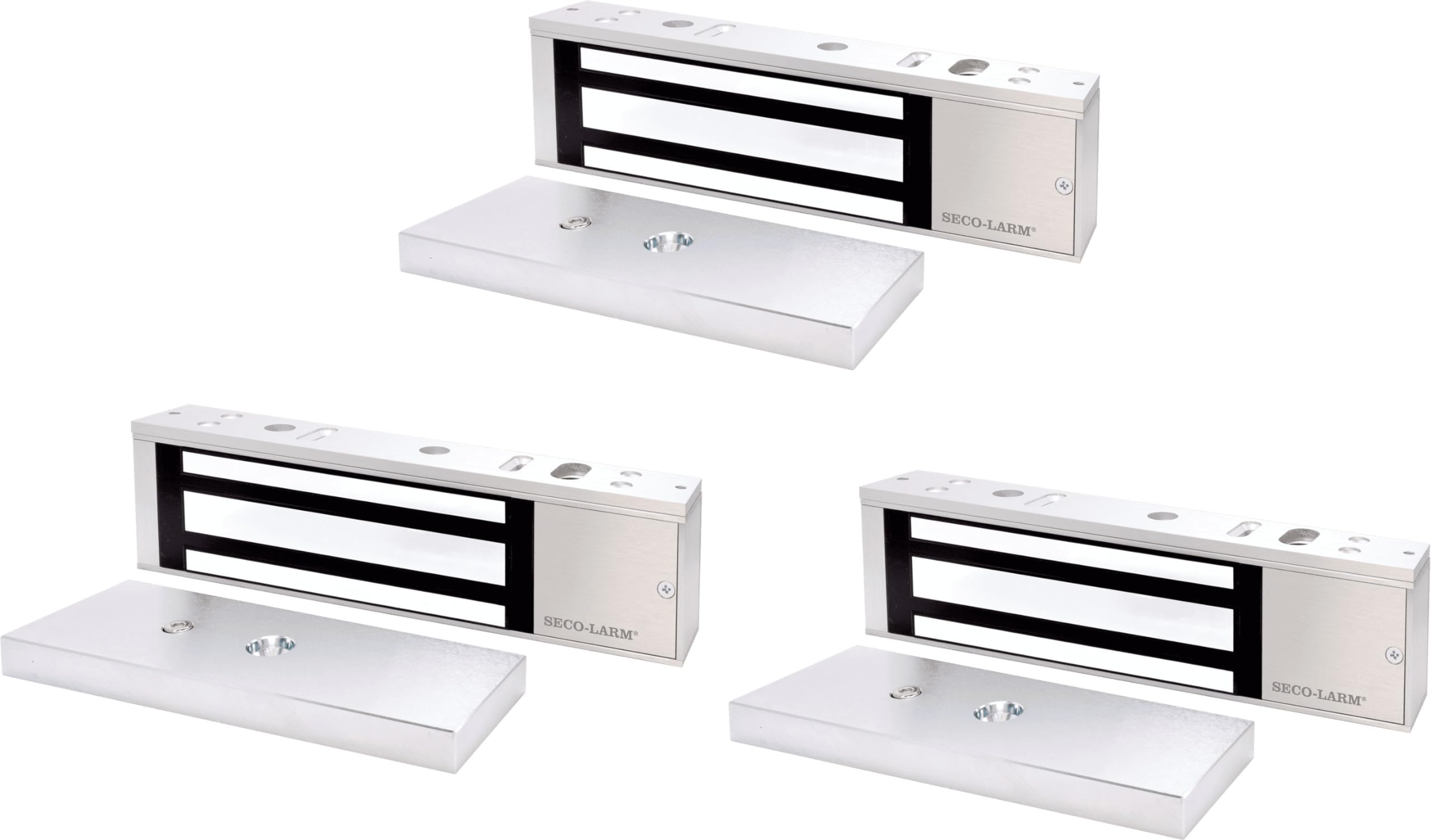 Seco-Larm E-941SA-1200 Pack de 3 cerraduras electromagnéticas, 1200-lb fuerza de retención, carcasa de aluminio anodizado, 12/24 VDC seleccionable