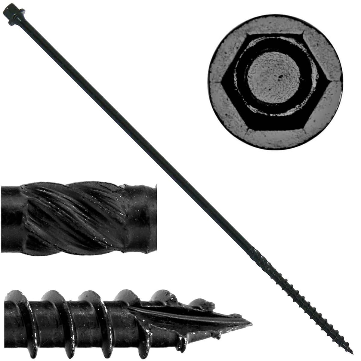 Jake Sales #14 x 12 Tornillo negro para vigas/madera pesada - Caja completa (250) 14-12-BLACK-TIMBER-HEAVY-DUTY-SCREWS-F