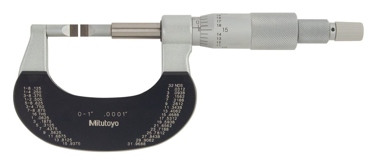 Mitutoyo Micrómetro de cuchilla 0-1" graduación .0001" con hojas de carburo .016" y trinquete (122-151)