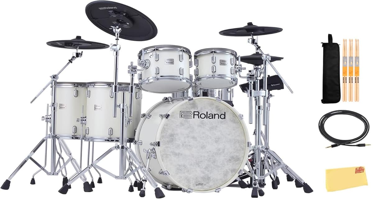 Roland VAD716-PW V-Drums Acoustic Design Electronic Drum Set - Pearl White Bundle con accesorios (sin throne) AUS-VAD716-PW-COMBO-DLX