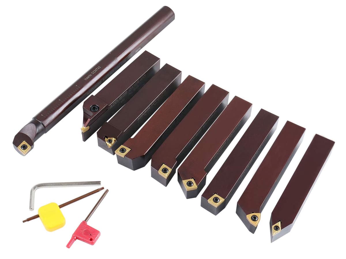 Accusize Juego de herramientas para torno 9 piezas 1" con plaquitas indexables C6 TiN (2988-0001)