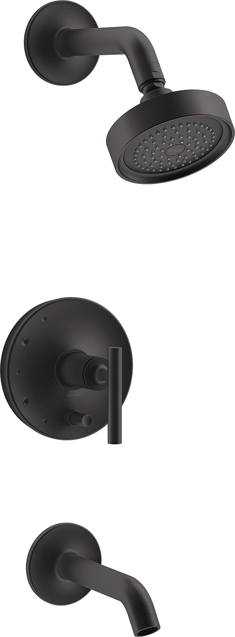 Kohler Purist Recorte para bañera/ducha con manija palanca y desviador, spout 35°, Negro Mate T14420-4-BL