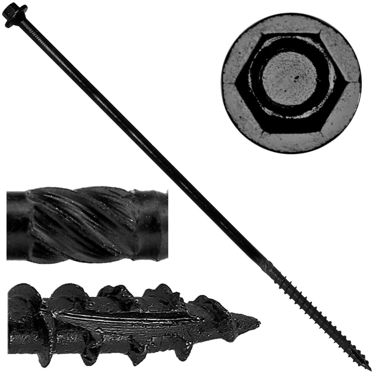 Jake Sales #17 x 11" Tornillos Estructurales Pesados - Caja 250, Recubrimiento Exterior 17-11-BLACK-STRUCTURAL-SCREWS-250