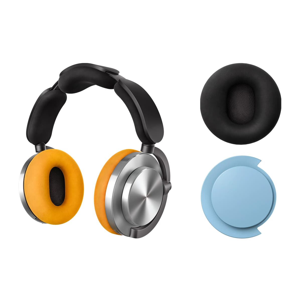 Bundle - Dyson OnTrac Over Ear Wireless Headphones - CNC Aluminum, Dark Iron cushions + Ceramic Blue caps