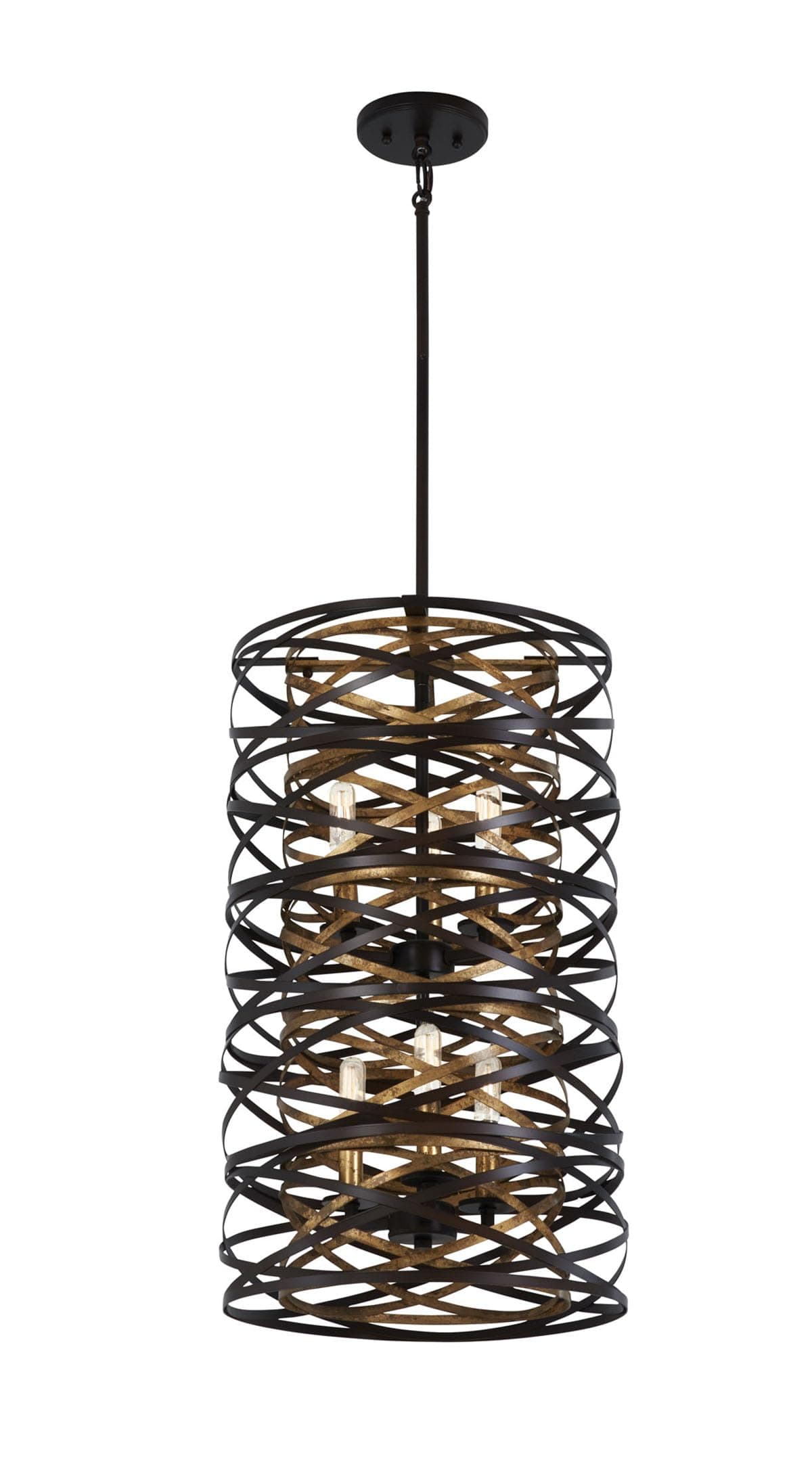 Minka Lavery 4672-111 Vortic Flow Pendant, 6-Luces, Dark Bronze con Interior Mosaic Gold