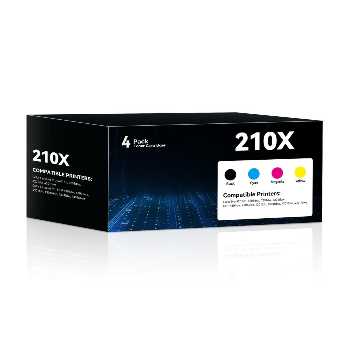 Rocanza Juego de 4 Toner 210X Compatibles para HP Color LaserJet Pro Serie 4201/4301 (BK/C/Y/M) 210X BCMY