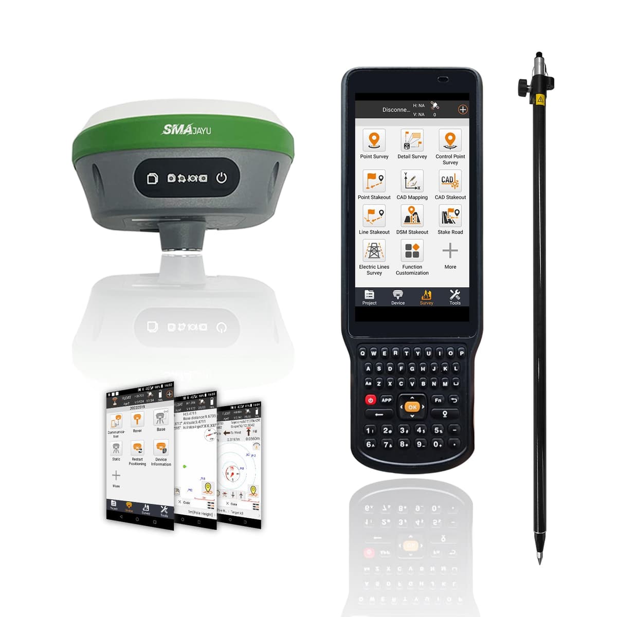 SMAJAYU SMA26 RTK GNSS Switchable Base y Rover con colector manual FP88 y almacenamiento 32G (incluye poste) SMA26 Rover with Pole