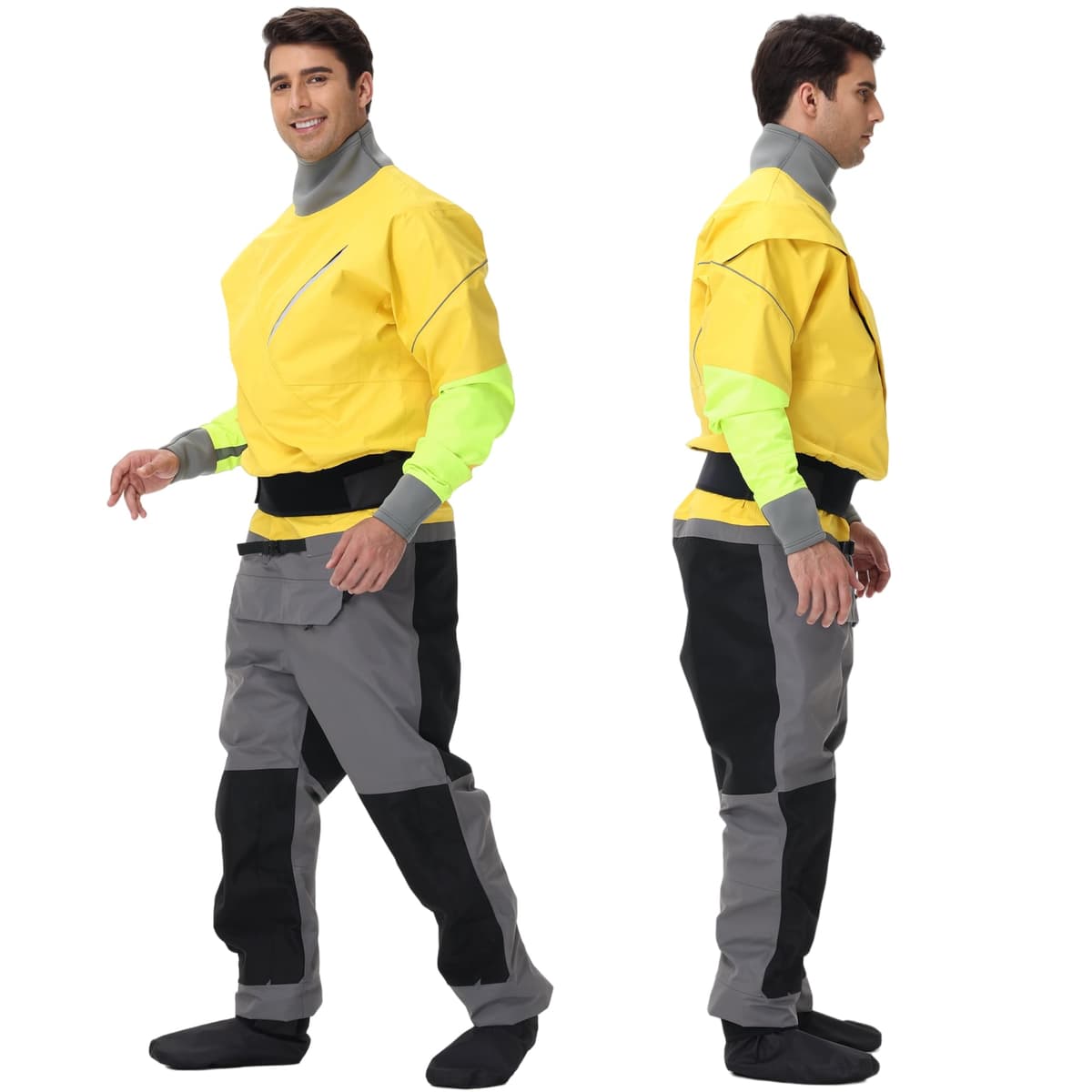 PKEDW Dry Suit para hombre con cierre frontal, refuerzos en rodillas y asiento, impermeable y transpirable (Yellow, LK)