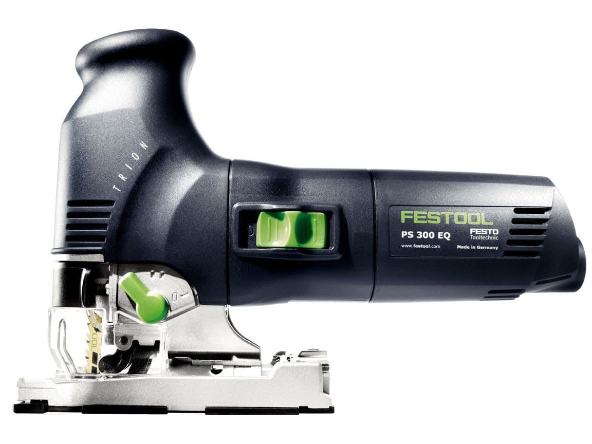 Sierra de vaivén Festool PS 300 EQ-PLUS con 2 hojas de sierra Trion (230 V, corte en madera 120 mm, inclinación 0-45°, ajuste de carrera de vaivén en 4 niveles), 561445
