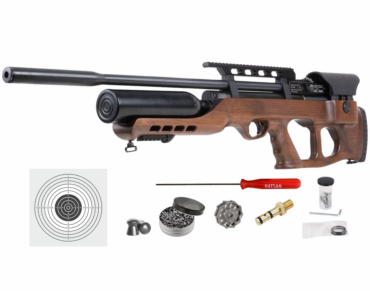 Hatsan AirMax Carabina PCP .22 con 250 balines y 100 blancos (culata madera)
