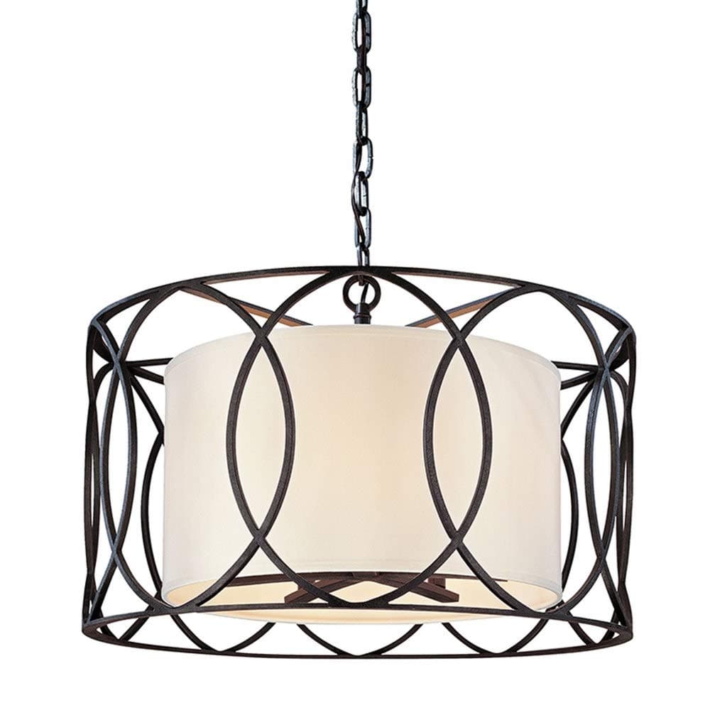 Troy Lighting Sausalito Colgante de 5 luces - Acabado bronce oscuro con pantalla de lino rígido F1285DB
