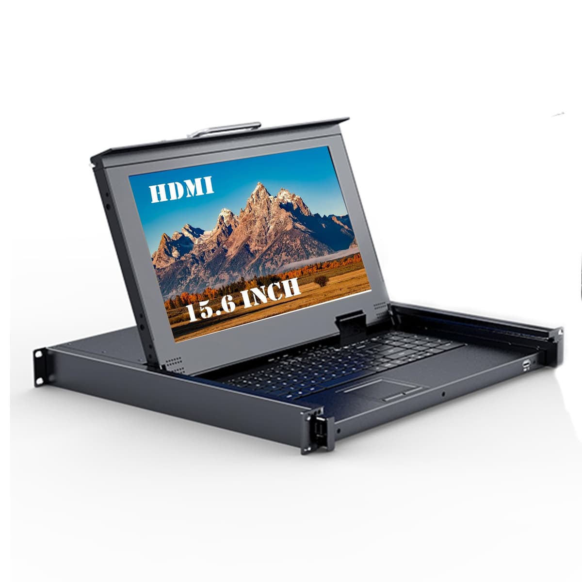 MT-VIKI 8 Puertos KVM HDMI Switch con Monitor LCD de 15.6'', Se Ajusta a Gabinete de Servidor en Rack de 1U 19" Profundidad 600-800mm con Cajón de Teclado con Touchpad + 8 Cables KVM HDMI 1568
