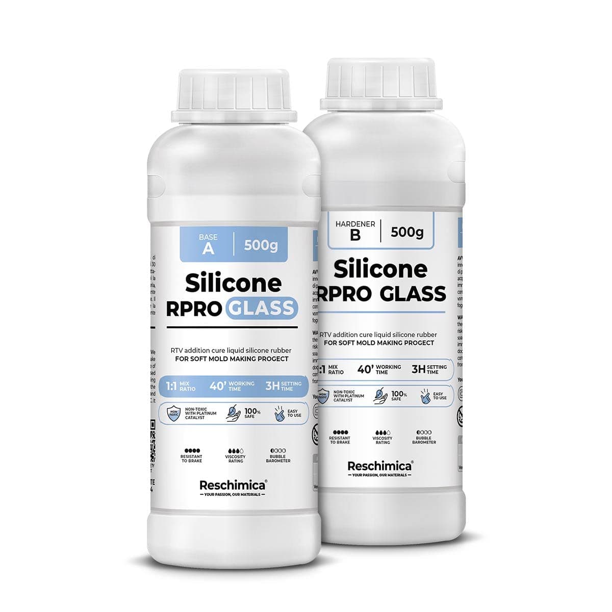 Reschimica Silicona translúcida R PRO GLASS 1:1 para moldes DIY (1 kg) IRPG0-L
