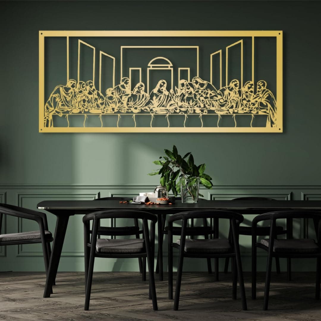 Yemwot Jesus Last Supper Metal Wall Art 196x82cm Oro - Decoración mural cristiana HDSAJ48569