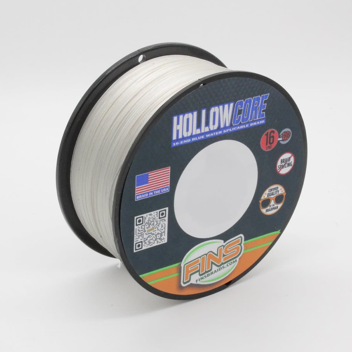 FINS FNSHC 16-Strand Hollow Core Braid 300 lb - 4800 Yds Blanco FNSHC-300-4800-WHT