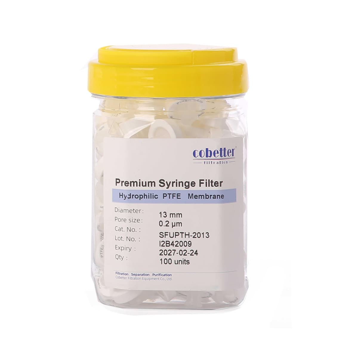 COBETTER SFUPTH-2013-1000 - Pack x1000 Filtros jeringa PTFE hidrofílico 0.2μm 13mm (no estéril), HPLC certificado