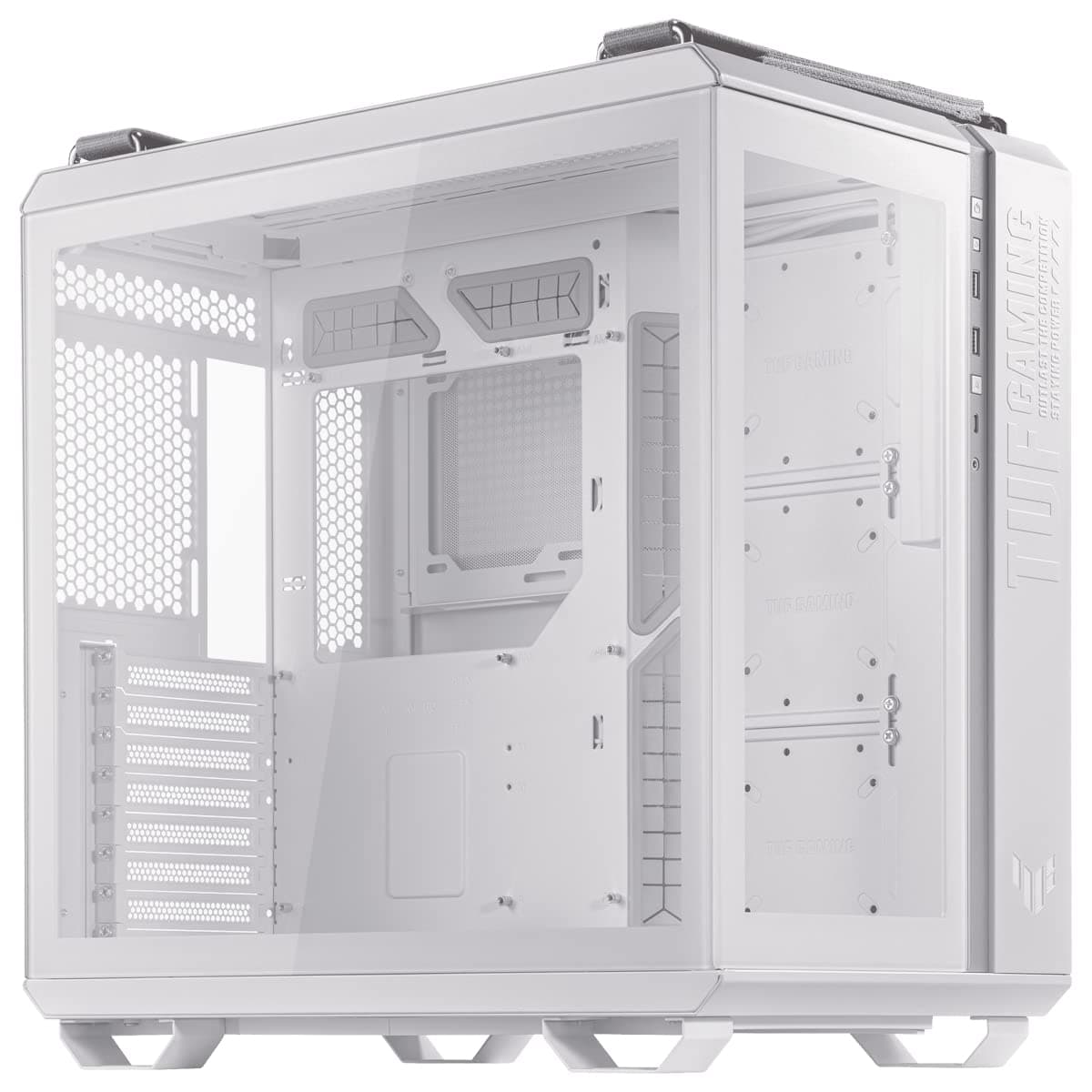 ASUS TUF Gaming GT502 Torre Media ATX (Diseño de Cámara Dual, Zonas de Enfriamiento Independientes para CPU y GPU, Paneles Laterales Sin Herramientas, Panel Frontal USB 3.2 Gen 2 Tipo-C, Cuatro Ventiladores ARGB) 90DC0093-B09000