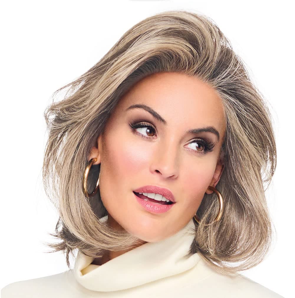 Hair u wear Raquel Welch Flying Solo bob moderno a la altura del hombro, 100% anudada a mano, casquete Petite-Average, RL16/22 Iced Sweet Cream