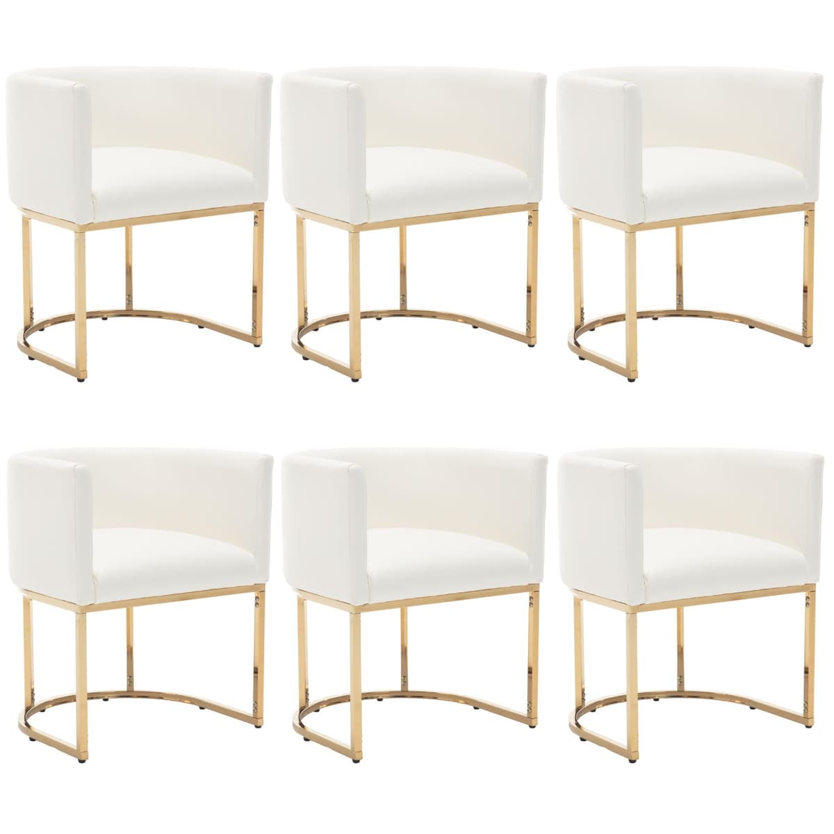 BESTANO Sillas de Comedor Tapizadas Set de 6 Brazo Barrel Marco Dorado, Blanco