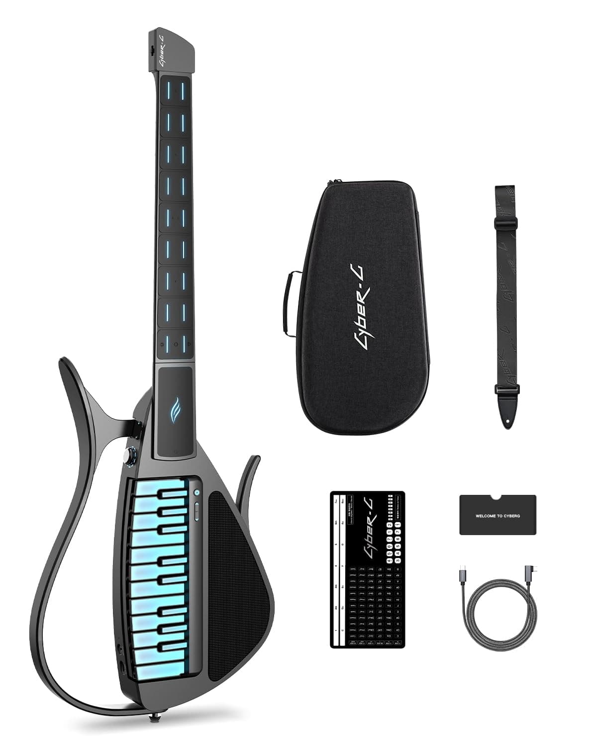 Enya CYBER-G Stringless Smart Guitar plegable con 20 sonidos integrados (Negro)