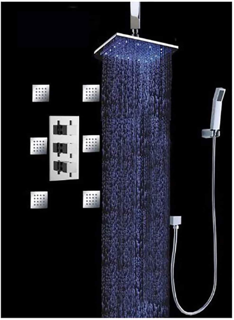 Set de Ducha Cascada Luxury 12" con Plafón, Válvula Termostática y 6 Jets, Negro Mate