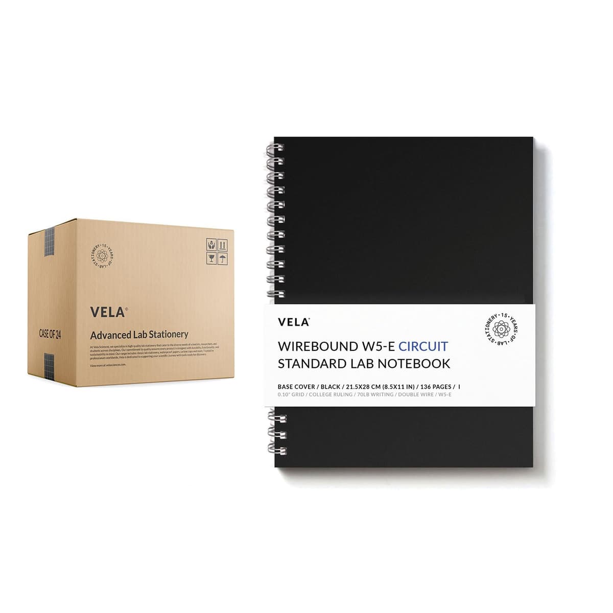 Vela Sciences W5 Libreta Wirebound 8.5x11in 128 Páginas Doble Espiral Ruled+, Tapa Dura W5-E (Pack 24)