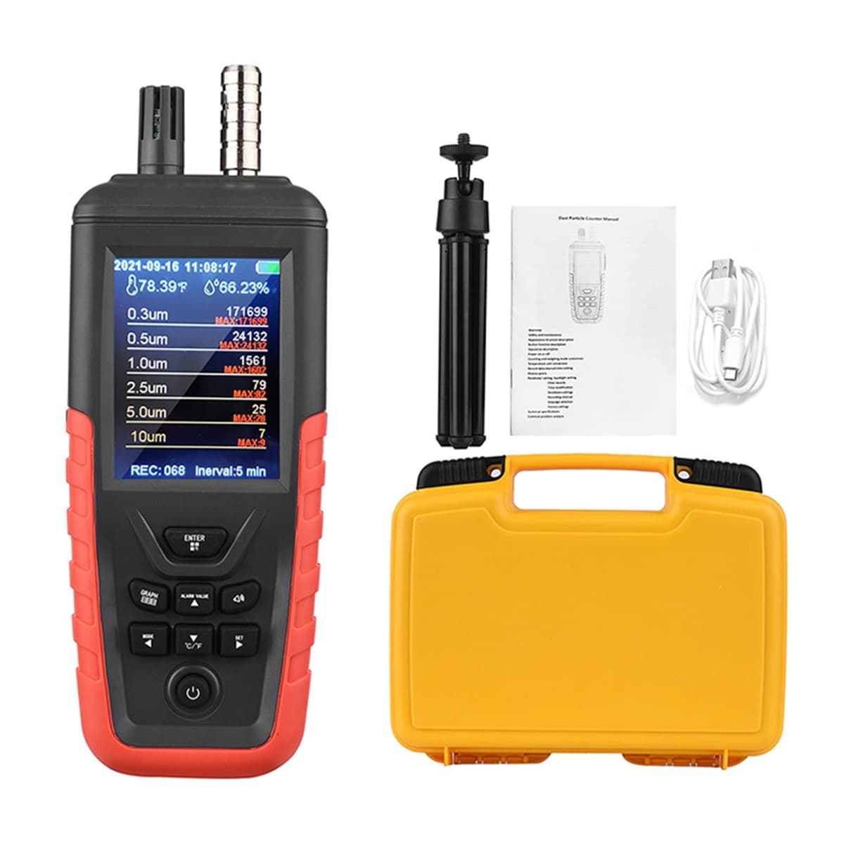 WapoRich Monitor de calidad de aire y contador de partículas T7-TC8200 - 6 canales (PM0.3/0.5/1.0/2.5/5/10)