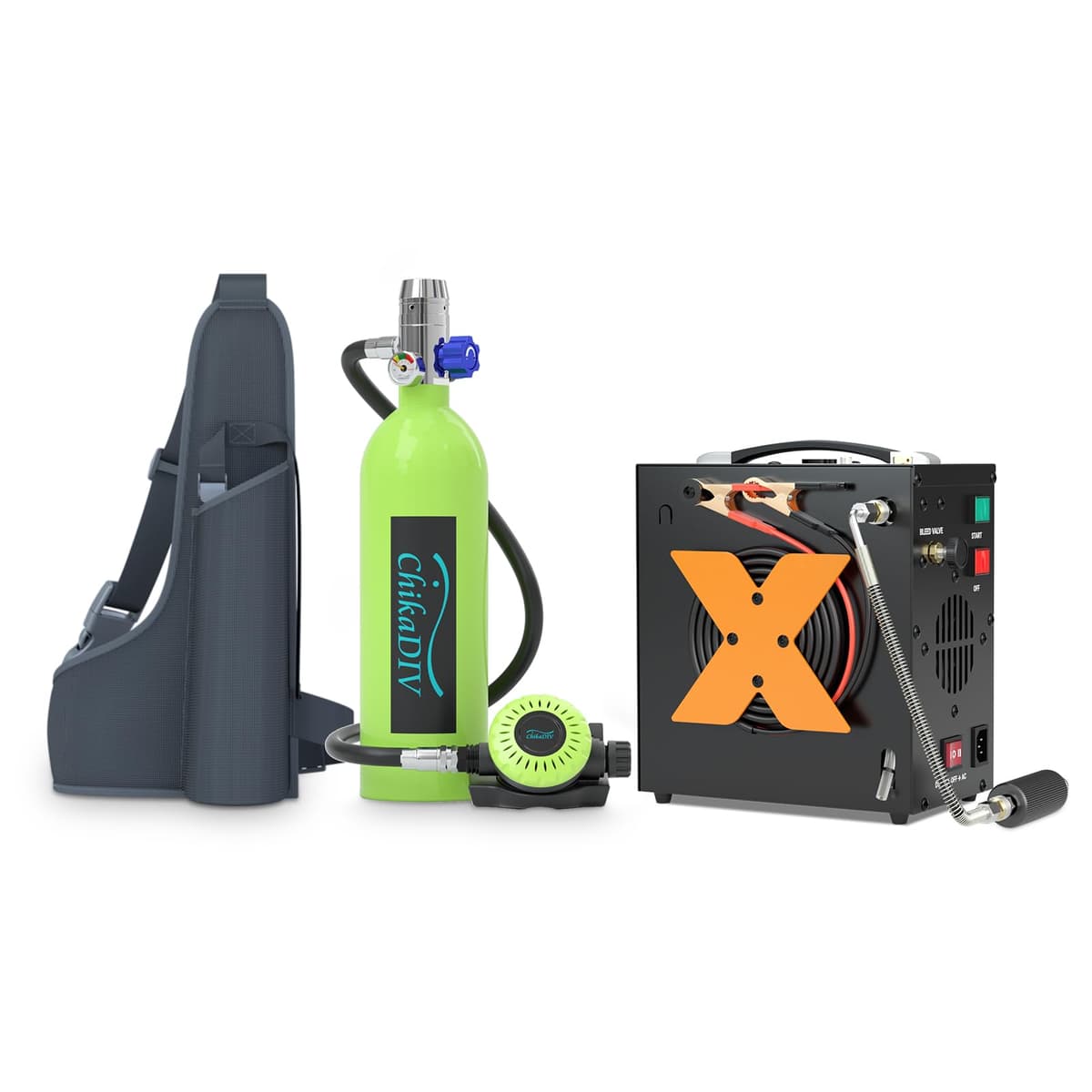 CHIKADIV Mini tanque de buceo 1L - hasta 20 minutos de inmersión, equipo portátil E Green 004 E Green