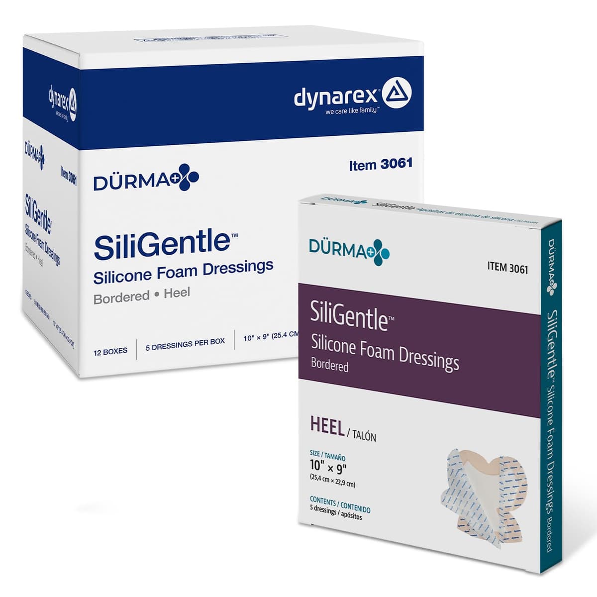 Dynarex Siligentle Silver Silicone Bordered Foam Dressing - Heel 10" x 9", Pack de 60 3061
