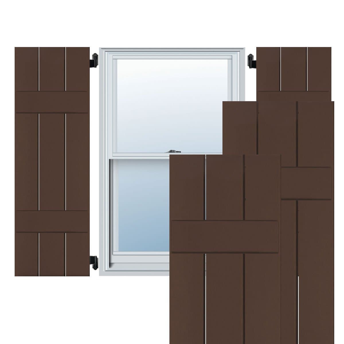 Ekena Millwork RWB12X061TBM Persianas exteriores de madera auténtica Board-n-Batten 12" x 61" (Par) Tudor Brown