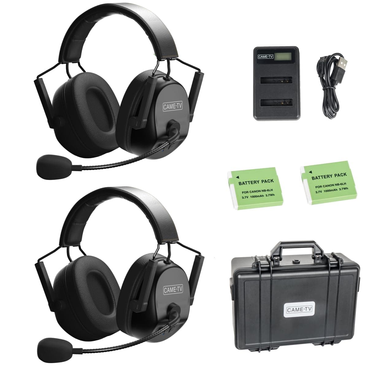 cametv Kuminik8 Sistema de Intercomunicador Inalámbrico 1.9GHz Cancelación de Ruido Latencia Cero Dúplex Completo Auricular Doble Comunicación en Equipo para 2 Personas con Estuche Rígido para Iglesia Náutica TV Producción de Cine Drones Kuminik8-DE01-US