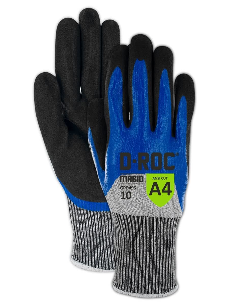 MAGID D-ROC GPD495 Guantes NitriX nivel A4, 72 pares, Talla 8/M, recubrimiento nitrilo 3/4 GPD4958-72