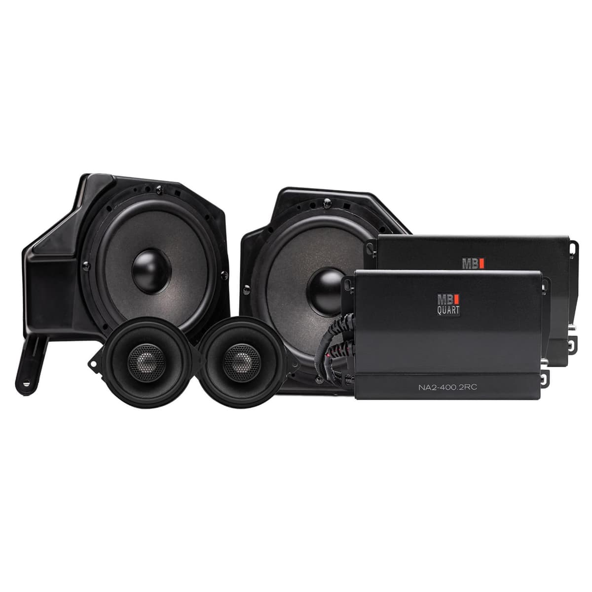 MB Quart MBQJ-STG4AH-1 800W Stage 4 Kit de Actualizacion de Audio Compatible con Jeep JL/JT con Amplificador, Juego de 4 Parlantes, Tweeters, Midrange en Puerta y Sistema de Potencia Full Range MBQ-MBQJ-STG4AH-1