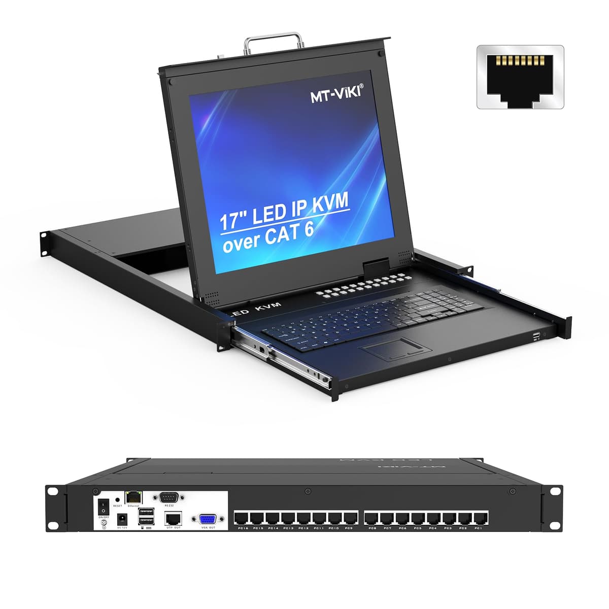 MT-VIKI 16 Port KVM Over IP 1U con monitor 17" (CAT6) 1716MS-IP