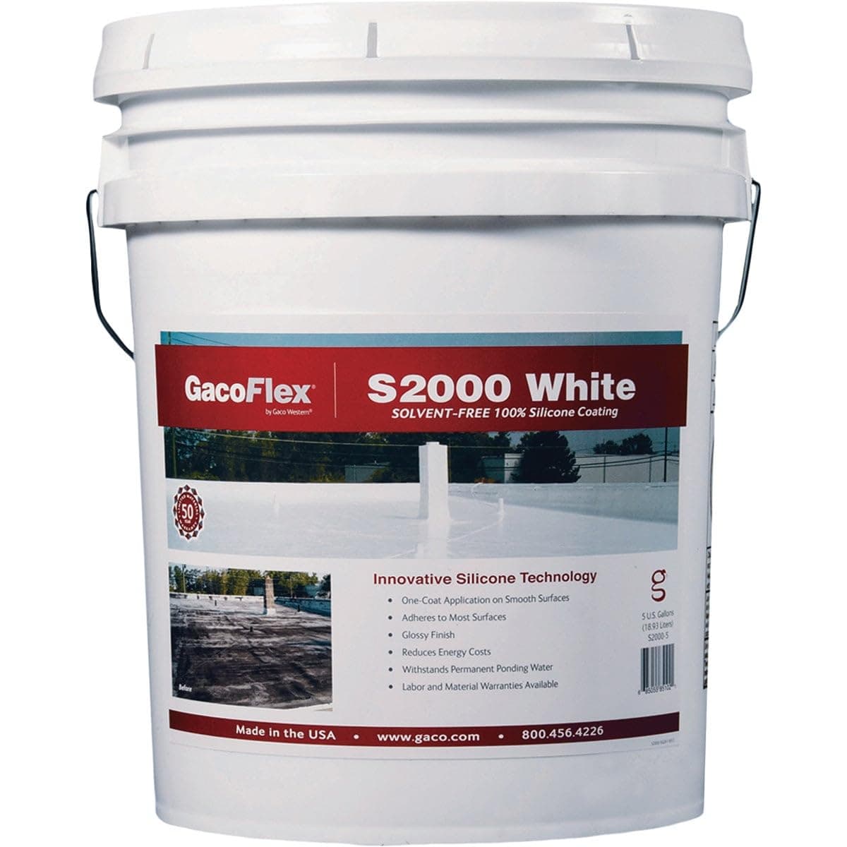 GACO WESTERN GacoFlex S2000 100% Silicone Recubrimiento para Techo Bote de 5 Galones S2000-5