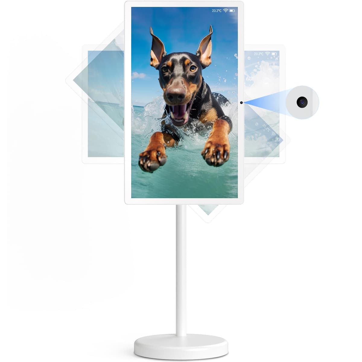 cooboom televisor portátil de 22 pulgadas con ruedas, monitor táctil portátil 1080p, Android 13, rotación completa, cámara integrada de 13 MP, batería incorporada (6-8 h), 6+128 GB GMJ