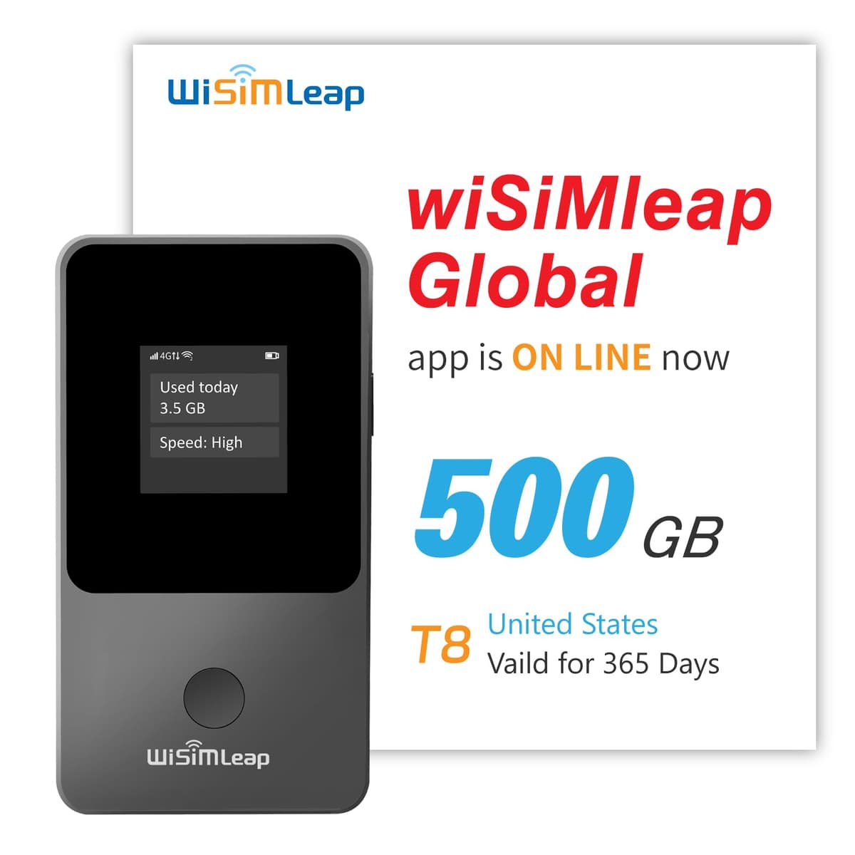 WISIMLEAP Router Móvil Global 4G T8 con SIM Integrada, Hotspot de Viaje y 500GB para USA T8+500GB-US-2