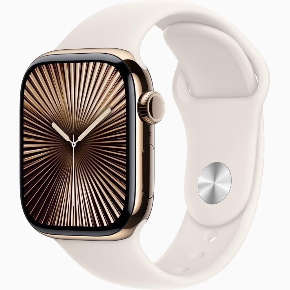 Apple Watch Series 10 [GPS + Cellular, 42 mm] - Caja de Titanio Dorado con Correa Deportiva Starlight, M/L (Reacondicionado) A3001