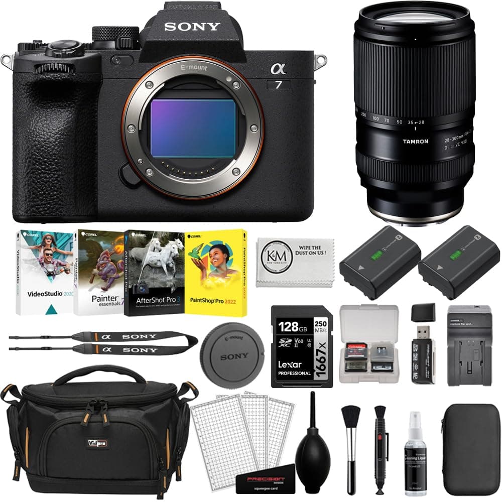 Sony a7 IV Mirrorless Digital Camera con lente Tamron 28-300mm y bundle de accesorios BSONILCE7M4B-205