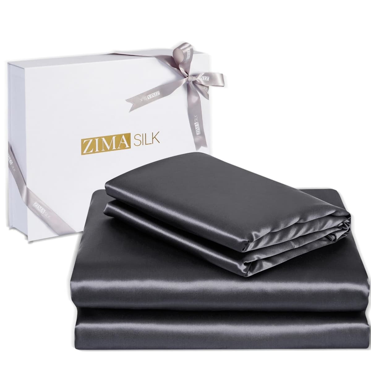 ZIMASILK 100% 19 Momme Pure Mulberry Silk Bedding 4-Pieces Set (King Space Gray) 4pc-19-k-space grey-new