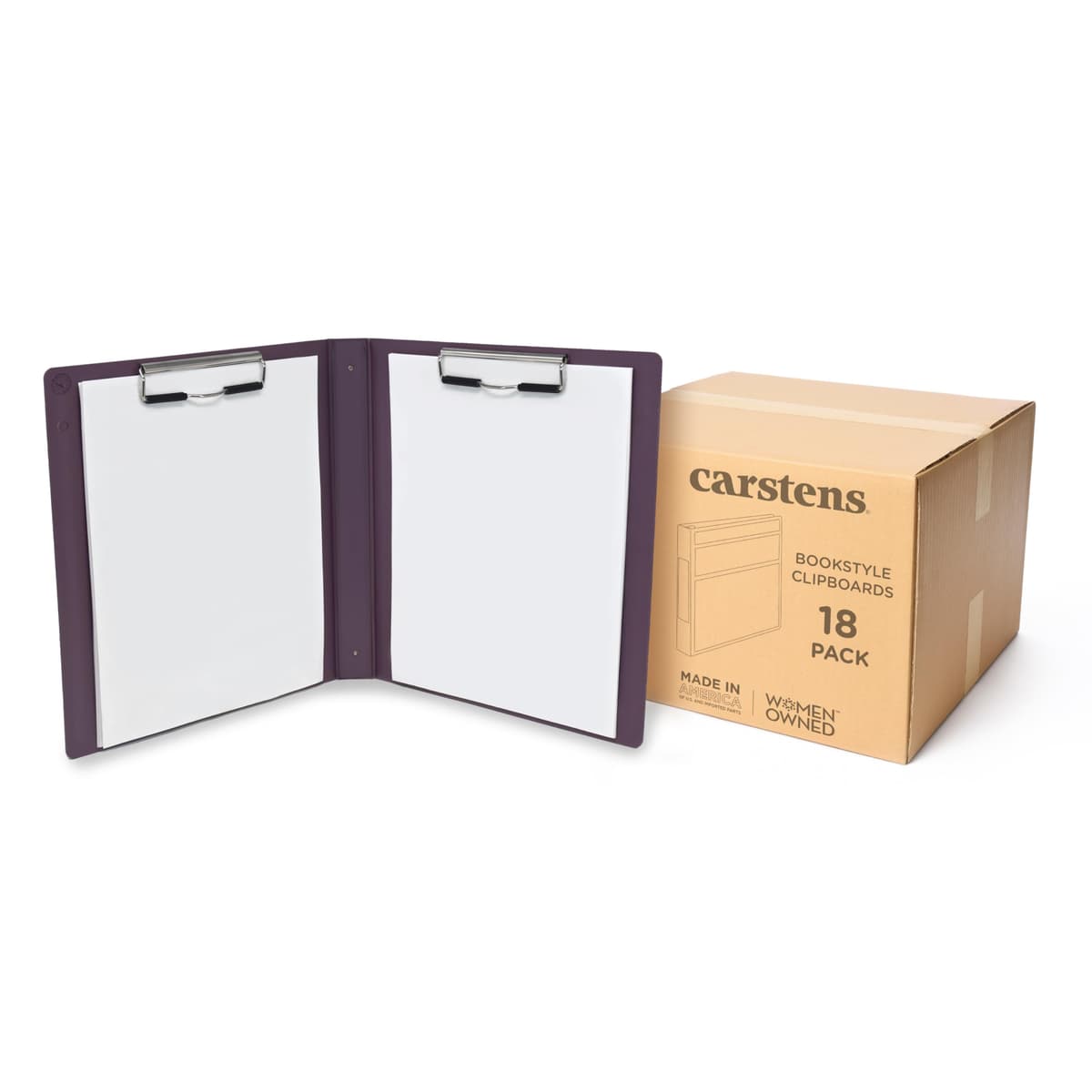 Carstens Portapapeles tipo libro resistente con 2 clips, ciruela, caja x18 9712-00CS