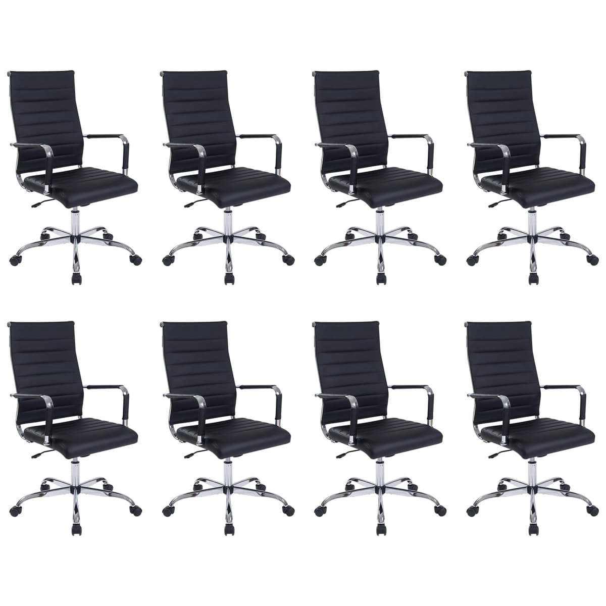 Silla de escritorio Walmokid con ruedas Set x8 - Ergonomía, Cuero sintético negro, Respaldo alto USBO4645