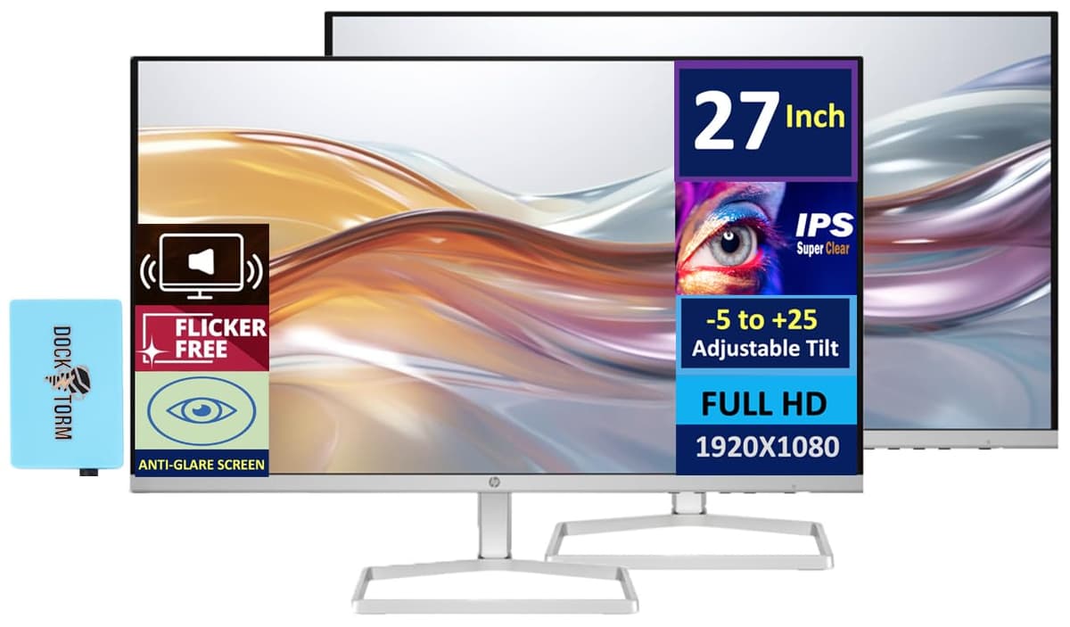 HP 27" M27fwa Monitor FHD IPS 100Hz, 99% sRGB, 300 nits, Altavoces Dual 2W, Tilt Ajustable, Blanco/Plata (2 Pack)